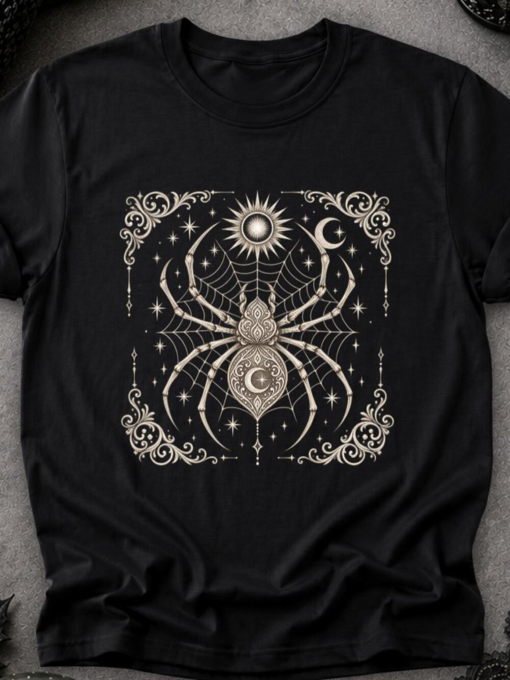 Celestial Spider Web TShirt Graphic Tee Adult Unisex Witchcore Moon Stars